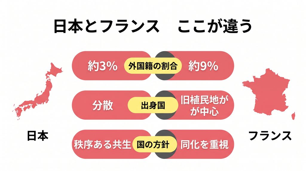 日本とフランスの外国人受け入れの違いを比較した図